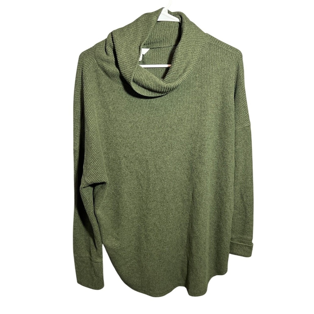 Time and Tru Women's Green Ribbed Cowl Neck Sweater Size L (12-14)‎ Relaxed Fit